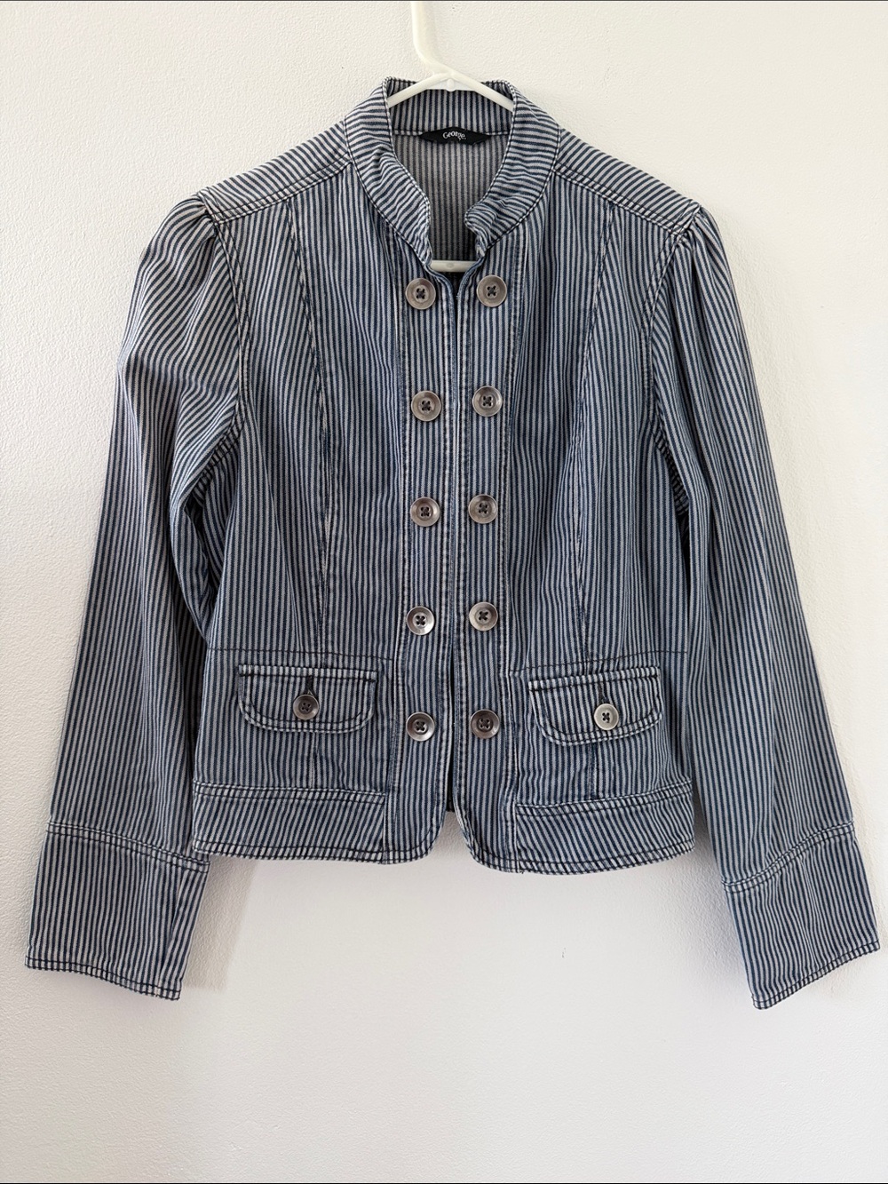 George Navy and White Striped Double-Breasted Blazer 100% Cotton